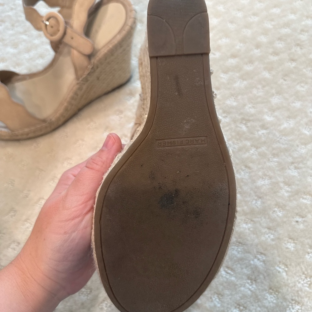 Marc Fisher Scalloped Espadrille Wedge Sandals | Nude Suede | Size 10 - Picture 9 of 9